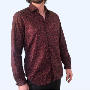 Saks Fifth Avenue Men's Red Patterned Cotton Shirt Size M